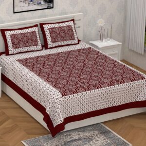 Rajasthani Traditionally Printed Cotton Doublebed Bedsheet With Pack of 2 Pillow Covers