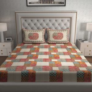 Rajasthani Traditionally Printed Cotton Doublebed Bedsheet With Pack of 2 Pillow Covers