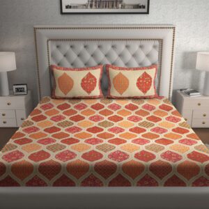 Rajasthani Traditionally Printed Cotton Doublebed Bedsheet With Pack of 2 Pillow Covers