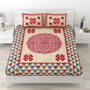 Rajasthani Traditionally Printed Cotton Doublebed Bedsheet With Pack of 2 Pillow Covers