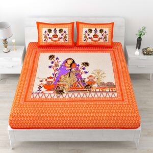 Rajasthani Traditionally Printed Cotton Doublebed Bedsheet With Pack of 2 Pillow Covers