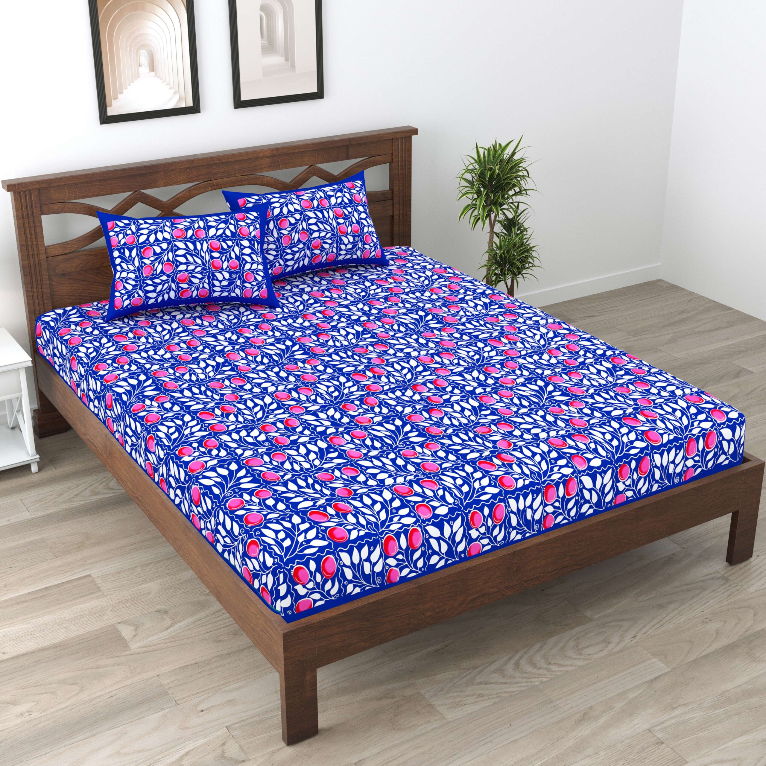 Rajasthani Traditionally Printed Cotton Doublebed Bedsheet With Pack of 2 Pillow Covers