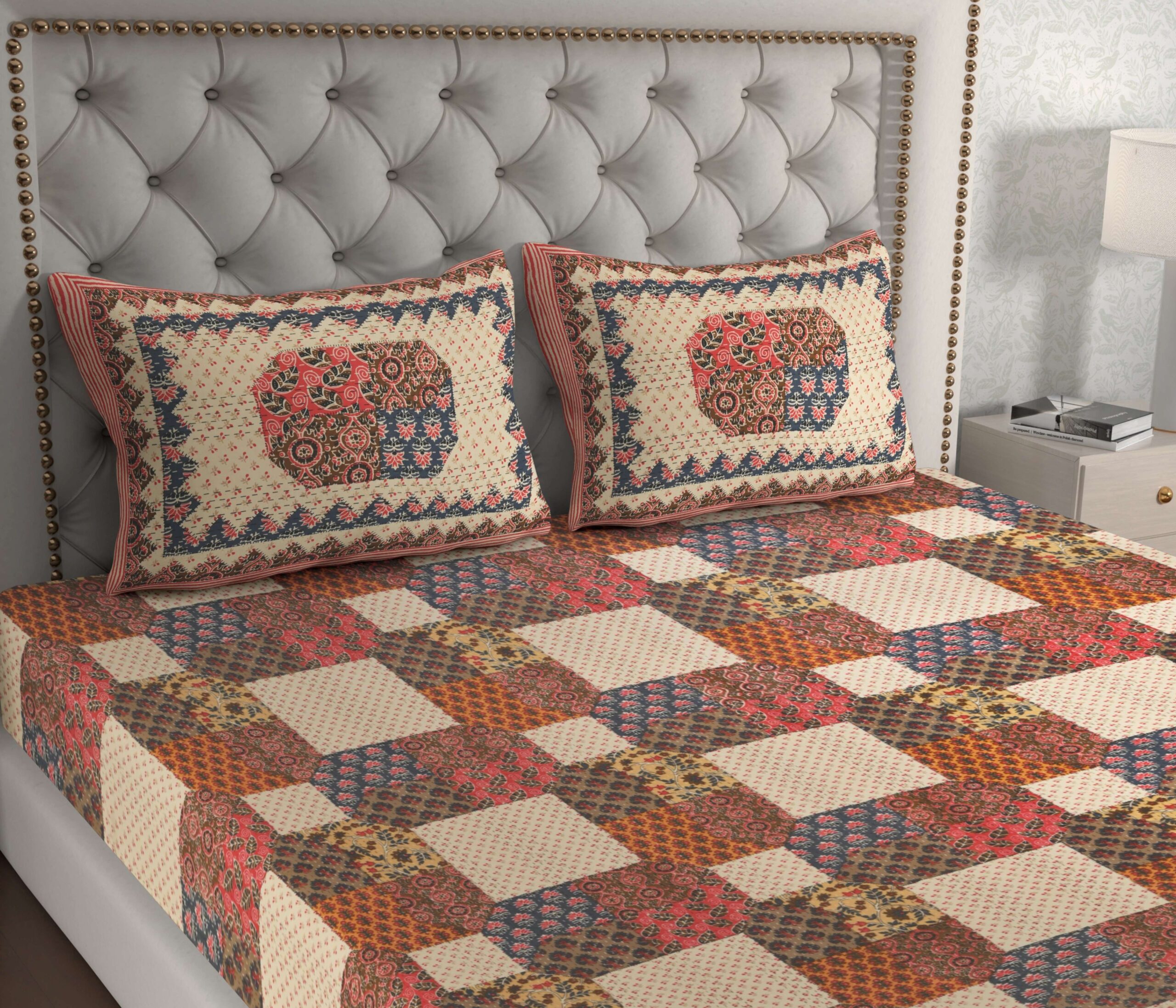 Rajasthani Traditionally Printed Cotton Doublebed Bedsheet With Pack of 2 Pillow Covers - Image 3