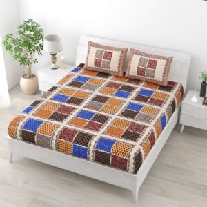 Rajasthani Traditionally Printed Cotton Doublebed Bedsheet With Pack of 2 Pillow Covers