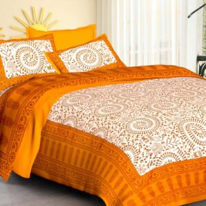 Rajasthani Traditionally Printed Cotton Doublebed Bedsheet With Pack of 2 Pillow Covers