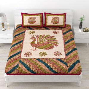 Rajasthani Traditionally Printed Cotton Doublebed Bedsheet With Pack of 2 Pillow Covers